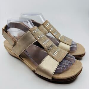 Easy Spirit Beaded T-Strap Sehazel Wedge Sandal Women's 7.5W Golden Cushioned